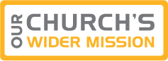 Bright yellow logo with text Our Church's Wider Mission